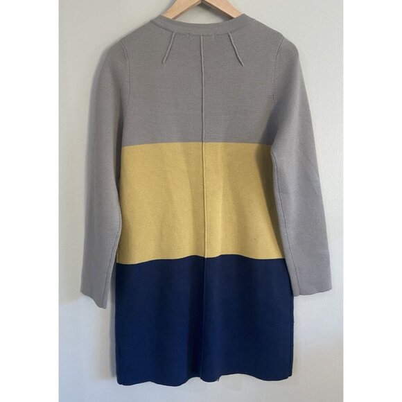 Boden Sweater Cardigan Colorblock Button Front Wool Taupe Yellow Navy Blue 8 - Picture 4 of 5